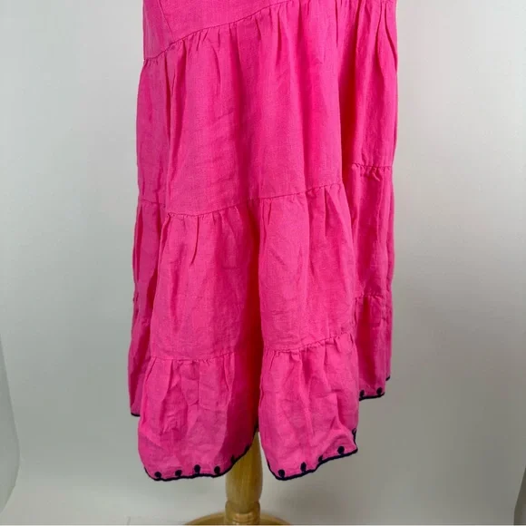 Navy Bleu Eloise Pink Embroidered Linen Flutter Sleeve Dress Size Large - Picture 7 of 14